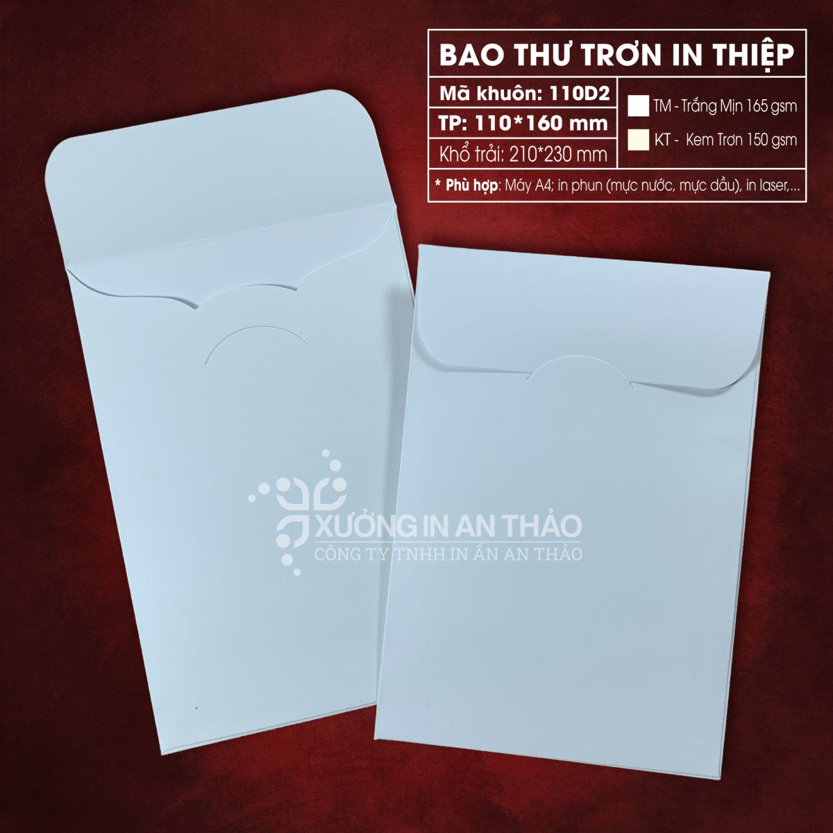 https://www.inanthao.com/[110D2-TM] Phôi in Bao Thư MÀU TRẮNG MỊN - Form Đứng 11*16 cm (Máy A4) 