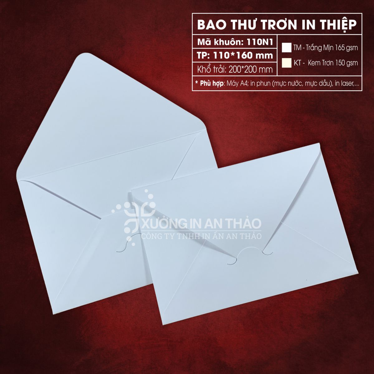 https://www.inanthao.com/[110N1-TM] Phôi in Bao Thư MÀU TRẮNG MỊN - Form Ngang 11*16 cm (Máy A4)