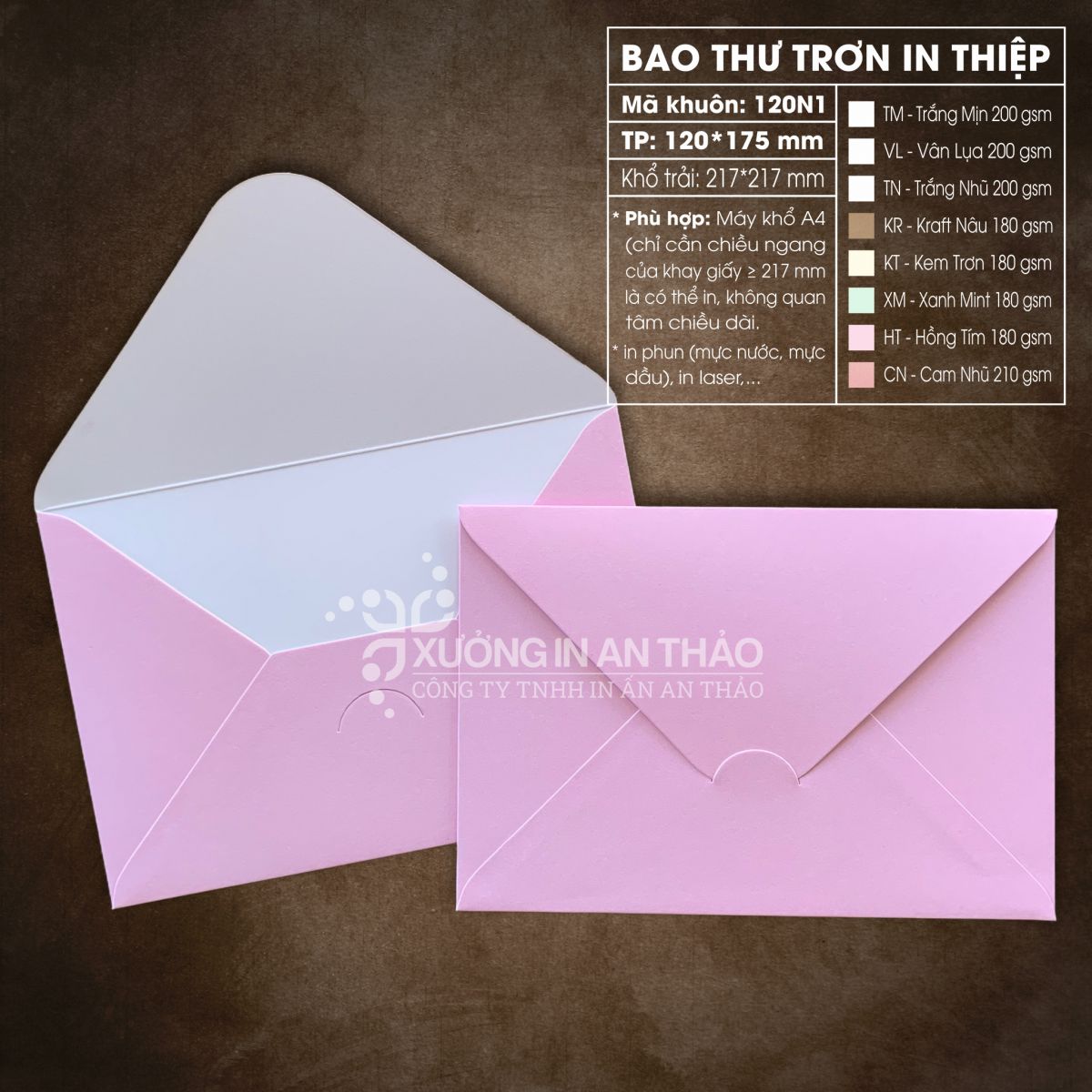https://www.inanthao.com/[120N1-HT] Phôi in Bao thư HỒNG TÍM NHẠT - Form Ngang 12*17.5 cm (Máy A4)