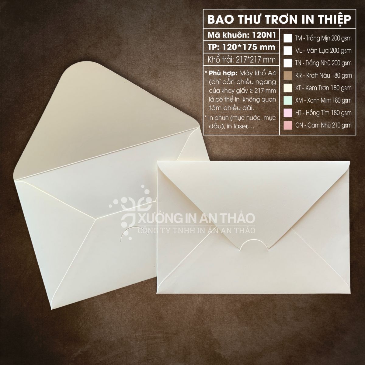 https://www.inanthao.com/[120N1-KT] Phôi in Bao thư KEM MỸ THUẬT - Form Ngang 12*17.5 cm (Máy A4)