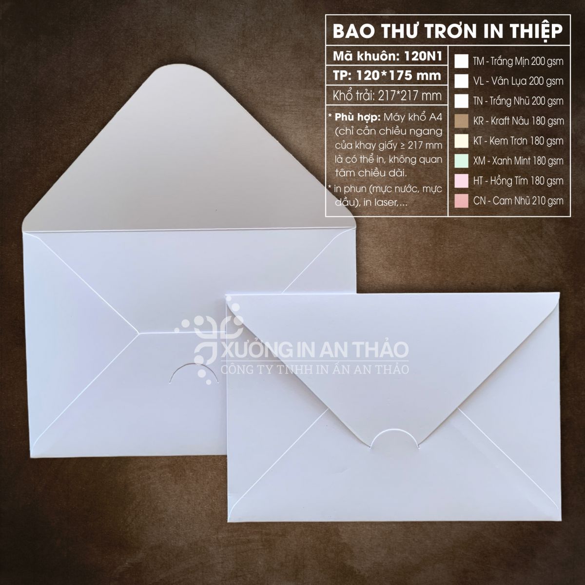 https://www.inanthao.com/[120N1-TM] Phôi in Bao Thư MÀU TRẮNG MỊN - Form Ngang 12*17.5 cm (Máy A4)