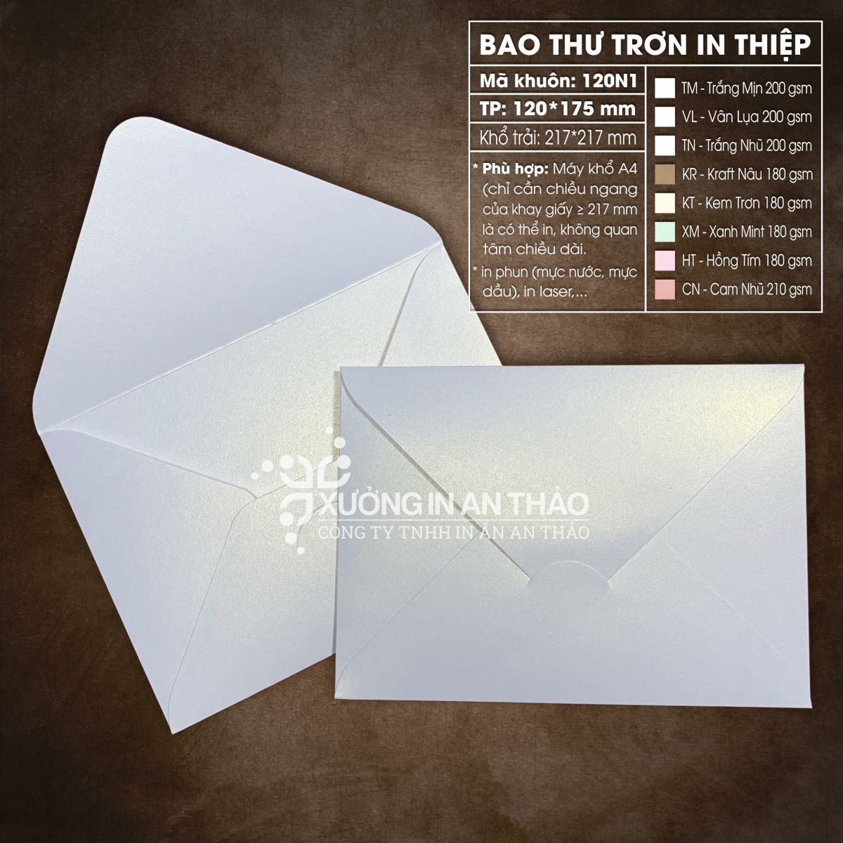 https://www.inanthao.com/[120N1-TN] Phôi in Bao thư TRẮNG NHŨ THƠM - Form Ngang 12*17.5 cm (Máy A4)