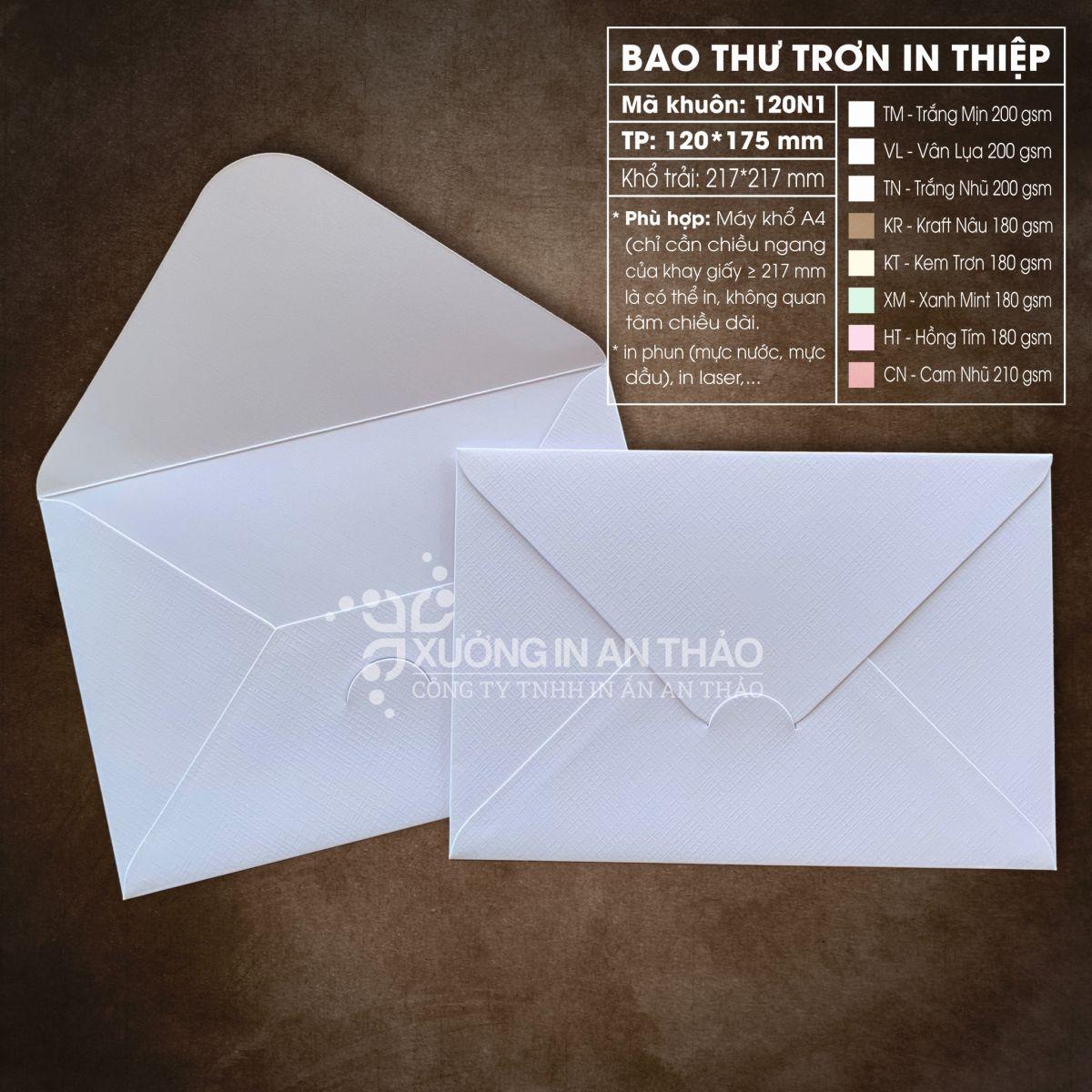 https://www.inanthao.com/[120N1-VL] Phôi in Bao thư TRẮNG VÂN LỤA - Form Ngang 12*17.5 cm (Máy A4)