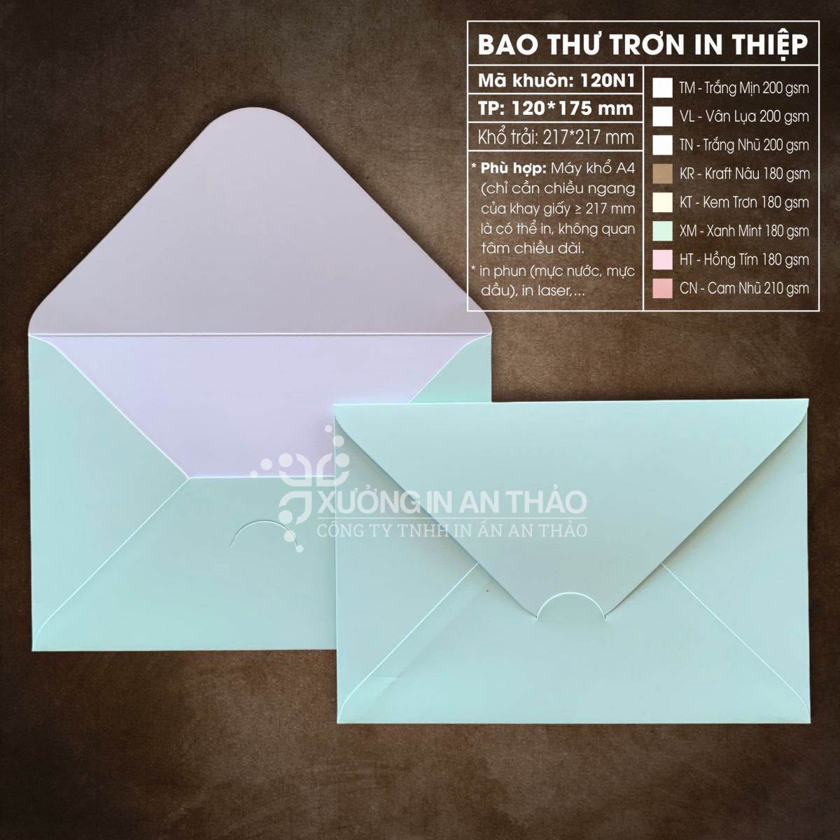 https://www.inanthao.com/[120N1-XM] Phôi in Bao Thư MÀU XANH MINT - Form Ngang 12*17.5 cm (Máy A4)