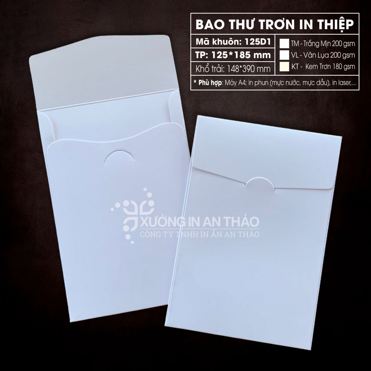 https://www.inanthao.com/[125D1-TM] Phôi in Bao Thư MÀU TRẮNG MỊN - Form Đứng 12.5*18.5 cm (Máy A4)