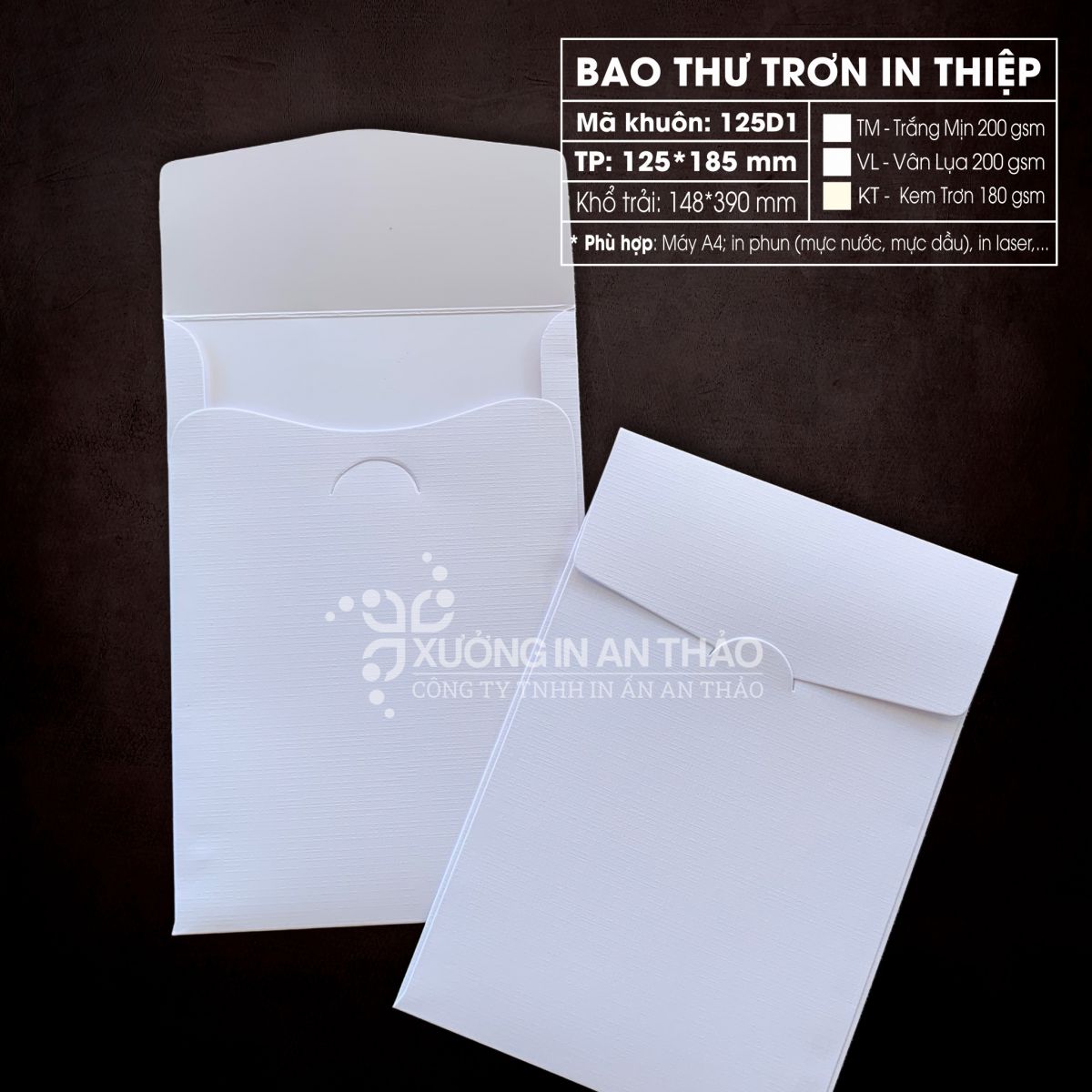 https://www.inanthao.com/[125D1-VL] Phôi in Bao thư TRẮNG VÂN LỤA - Form Đứng 12.5*18.5 cm (Máy A4)