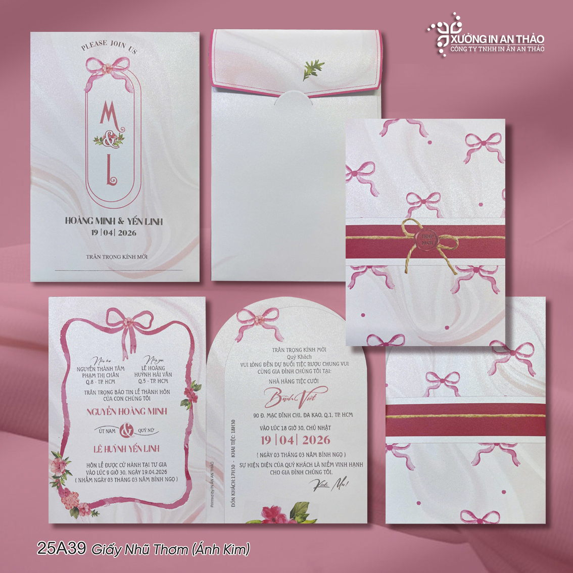 https://www.inanthao.com/Thiệp Cưới Nơ Hồng Vintage (Giấy Nhũ Thơm) - 25A39