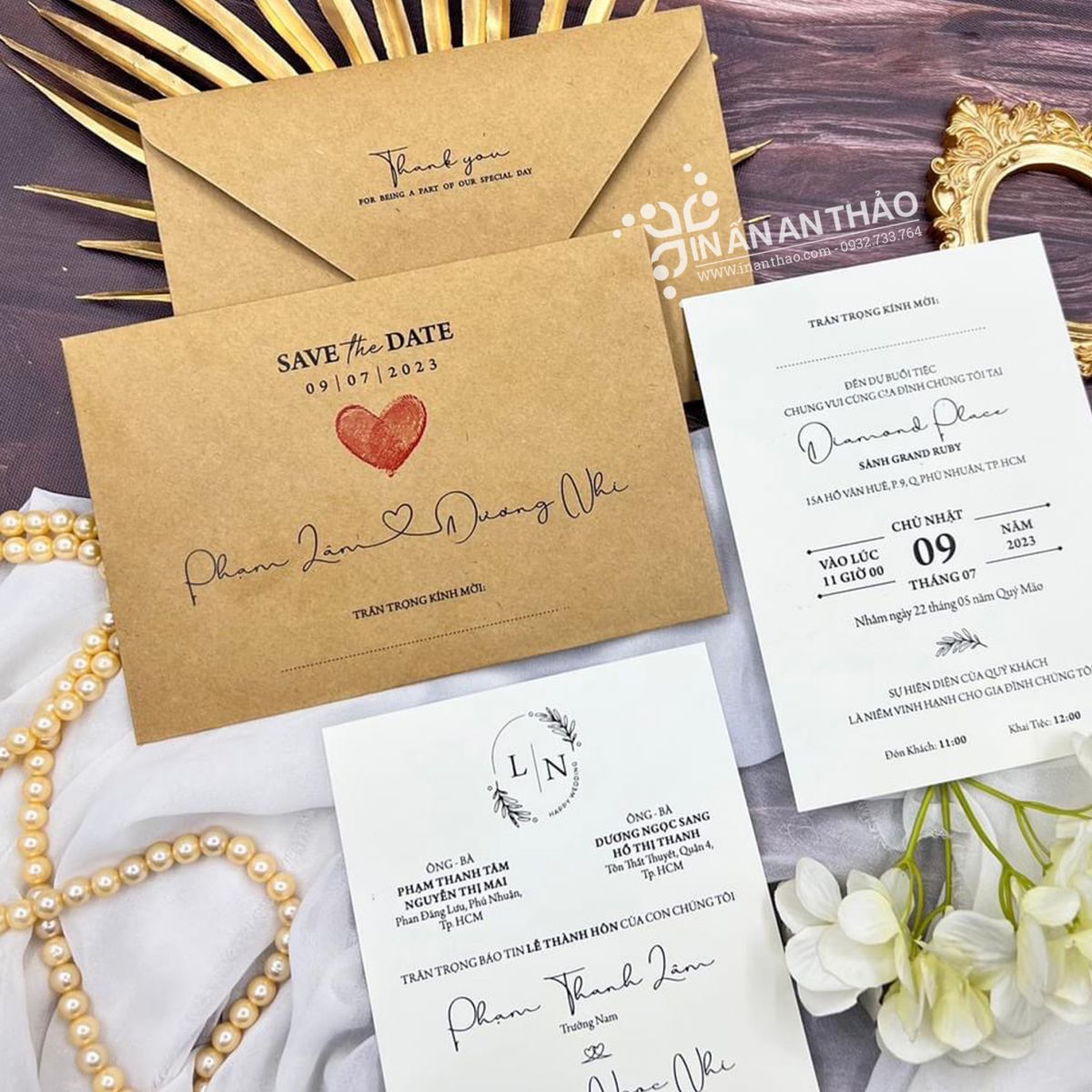 Thiệp Cưới KHÁCH TỰ THIẾT KẾ hoặc AN THẢO sẵn file - Giấy Kem Nhập Khẩu (in 1 mặt)