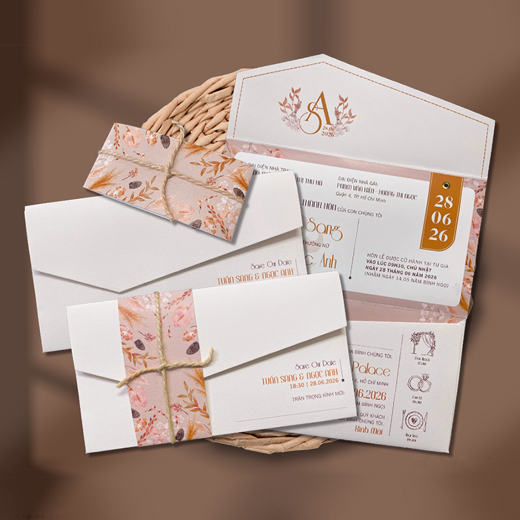 Thiệp Cưới KHÁCH TỰ THIẾT KẾ hoặc AN THẢO sẵn file - Thiệp Túi Ngang Nắp Xéo