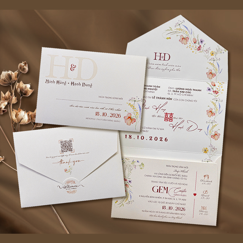 Thiệp Cưới KHÁCH TỰ THIẾT KẾ hoặc AN THẢO sẵn file - Thiệp Túi Ngang Nắp Nhọn