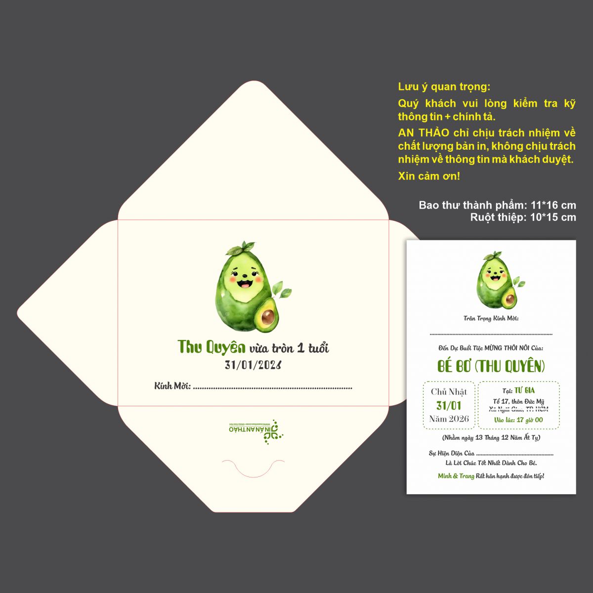 [ATS.8BO01] Thiệp Sinh Nhật Quả Bơ (Mẫu 01) - in từ 20 thiệp