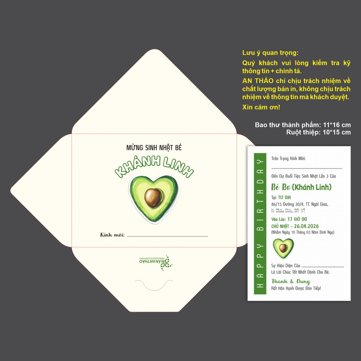 [ATS.8BO05] Thiệp Sinh Nhật Quả Bơ (Mẫu 05) - in từ 20 thiệp