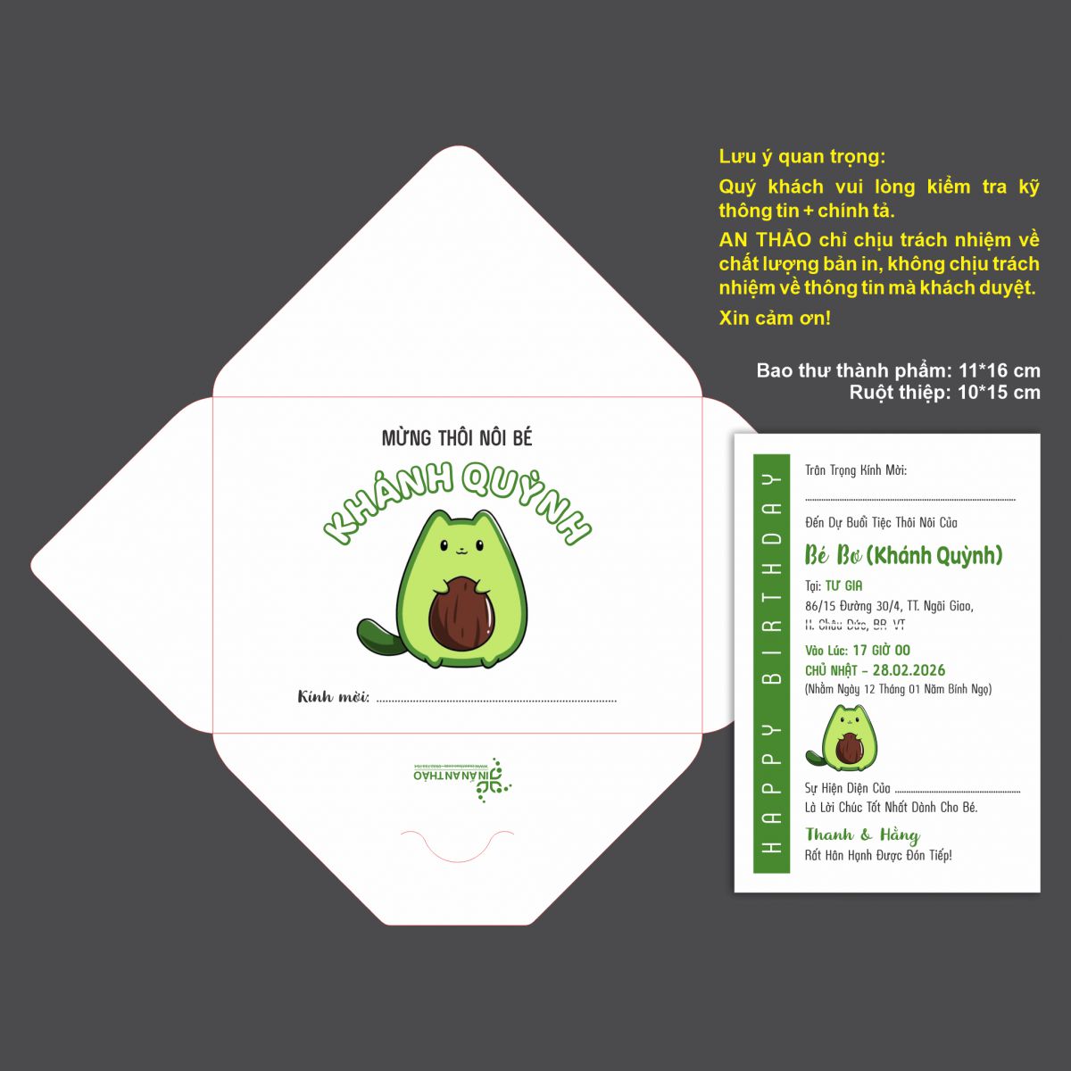 [ATS.8BO06] Thiệp Sinh Nhật Quả Bơ (Mẫu 06) - in từ 20 thiệp