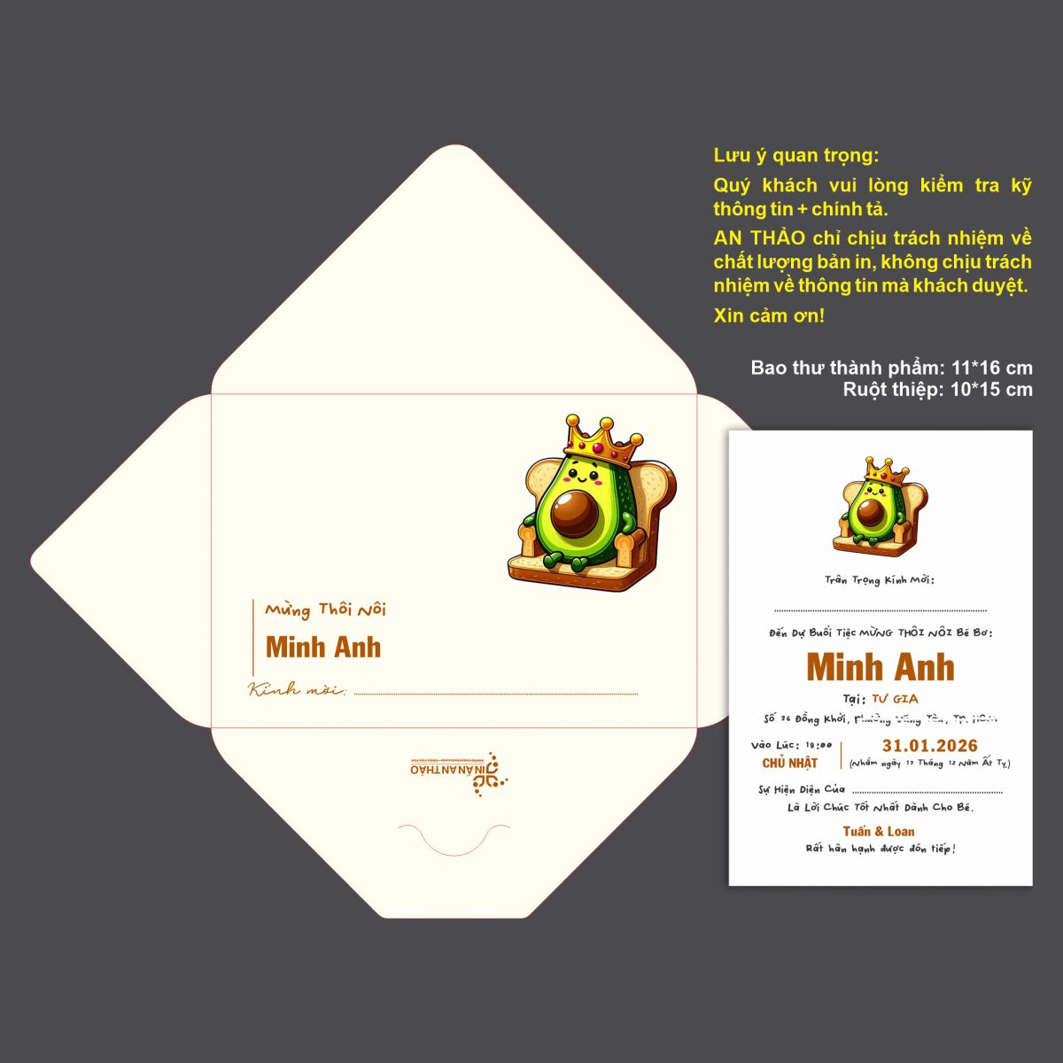 [ATS.8BO07] Thiệp Sinh Nhật Quả Bơ (Mẫu 07) - in từ 20 thiệp