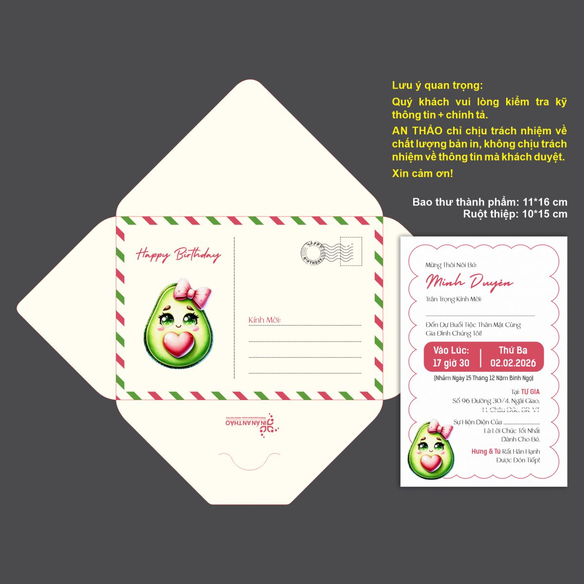 [ATS.8BO09] Thiệp Sinh Nhật Quả Bơ (Mẫu 09) - in từ 20 thiệp