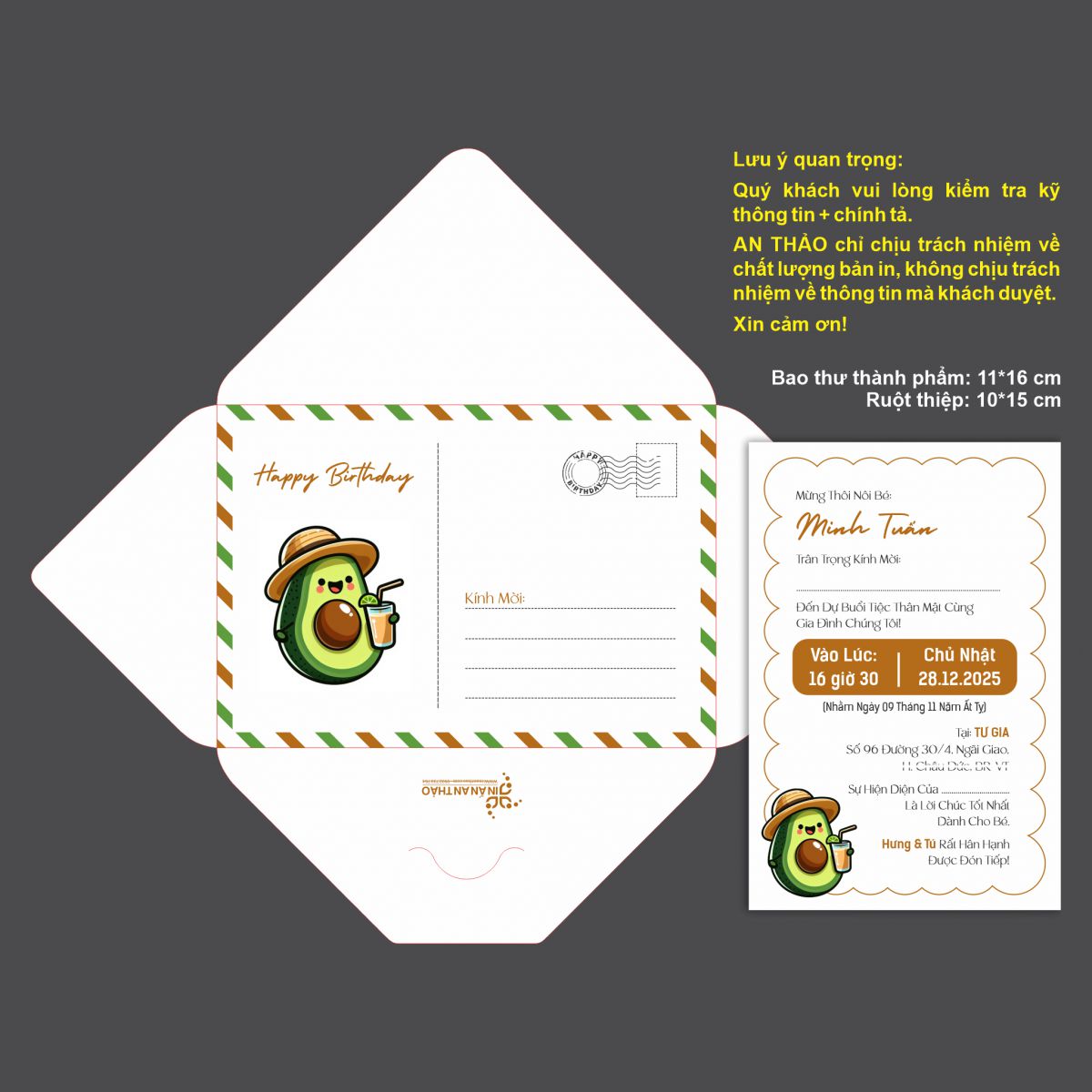 [ATS.8BO10] Thiệp Sinh Nhật Quả Bơ (Mẫu 10) - in từ 20 thiệp
