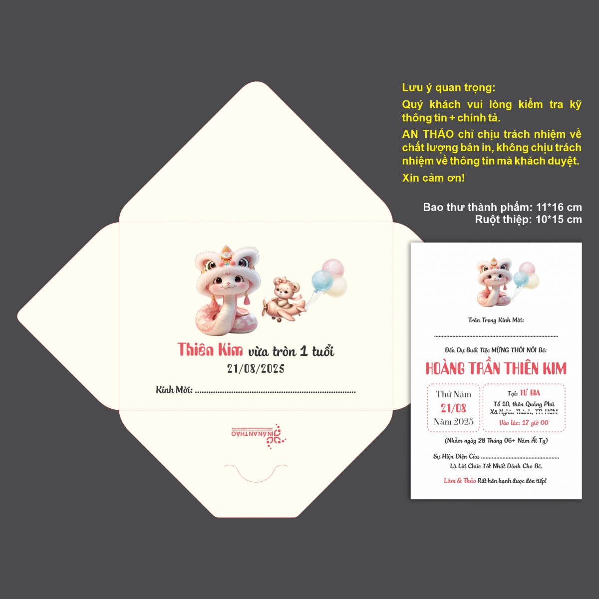 [ATS.9RA01] Thiệp Sinh Nhật Rắn Baby (Mẫu 01) - in từ 20 thiệp