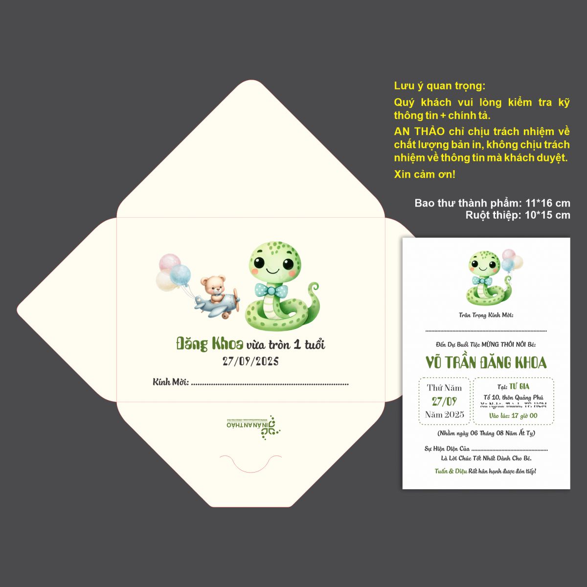 [ATS.9RA02] Thiệp Sinh Nhật Rắn Baby (Mẫu 02) - in từ 20 thiệp