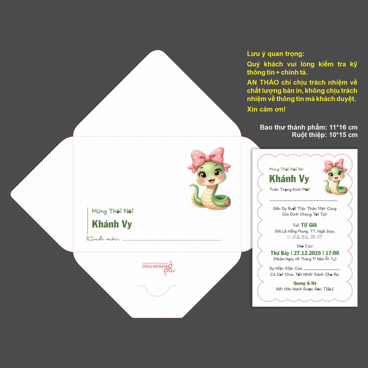 [ATS.9RA04] Thiệp Sinh Nhật Rắn Baby (Mẫu 04) - in từ 20 thiệp