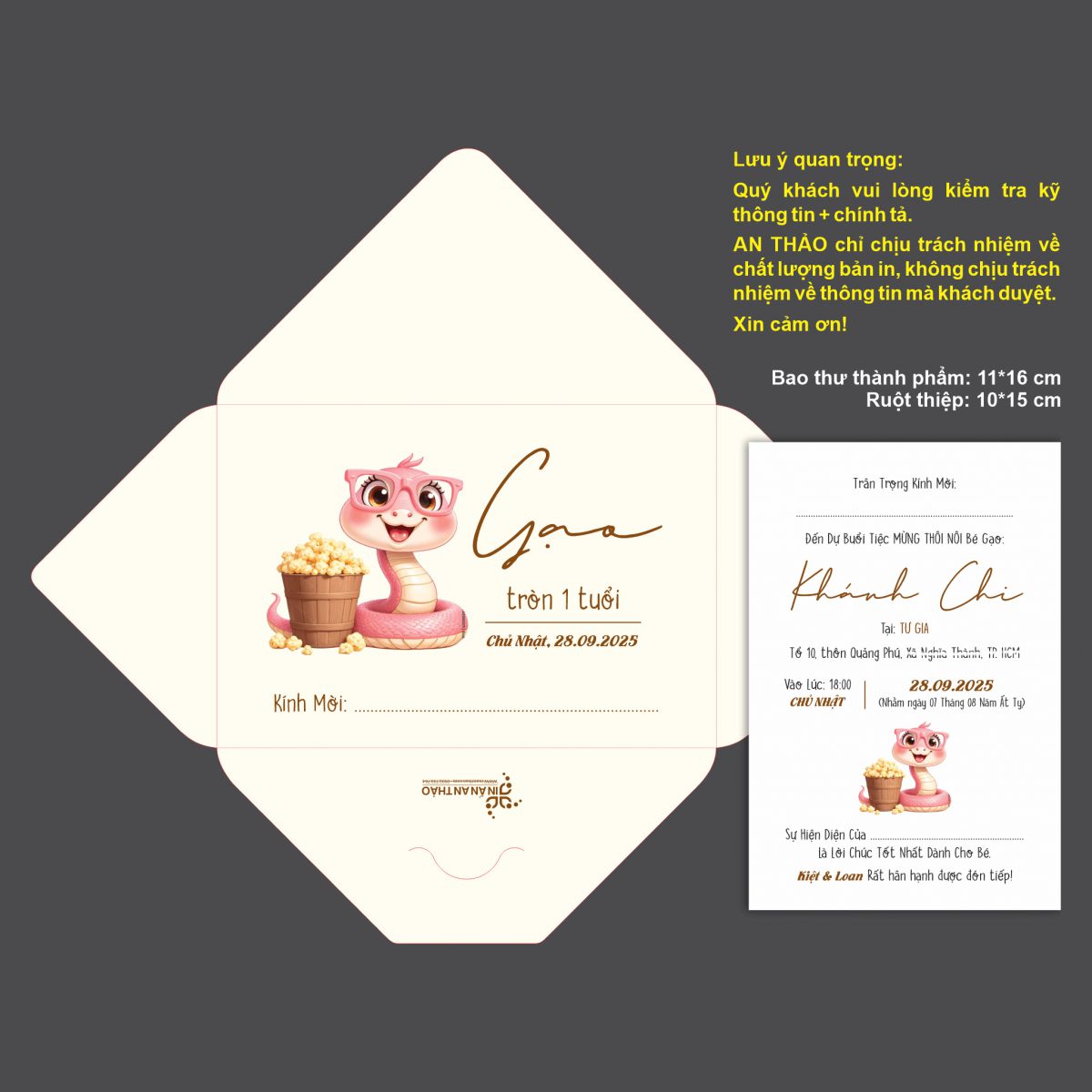 [ATS.9RA05] Thiệp Sinh Nhật Rắn Baby (Mẫu 05) - in từ 20 thiệp