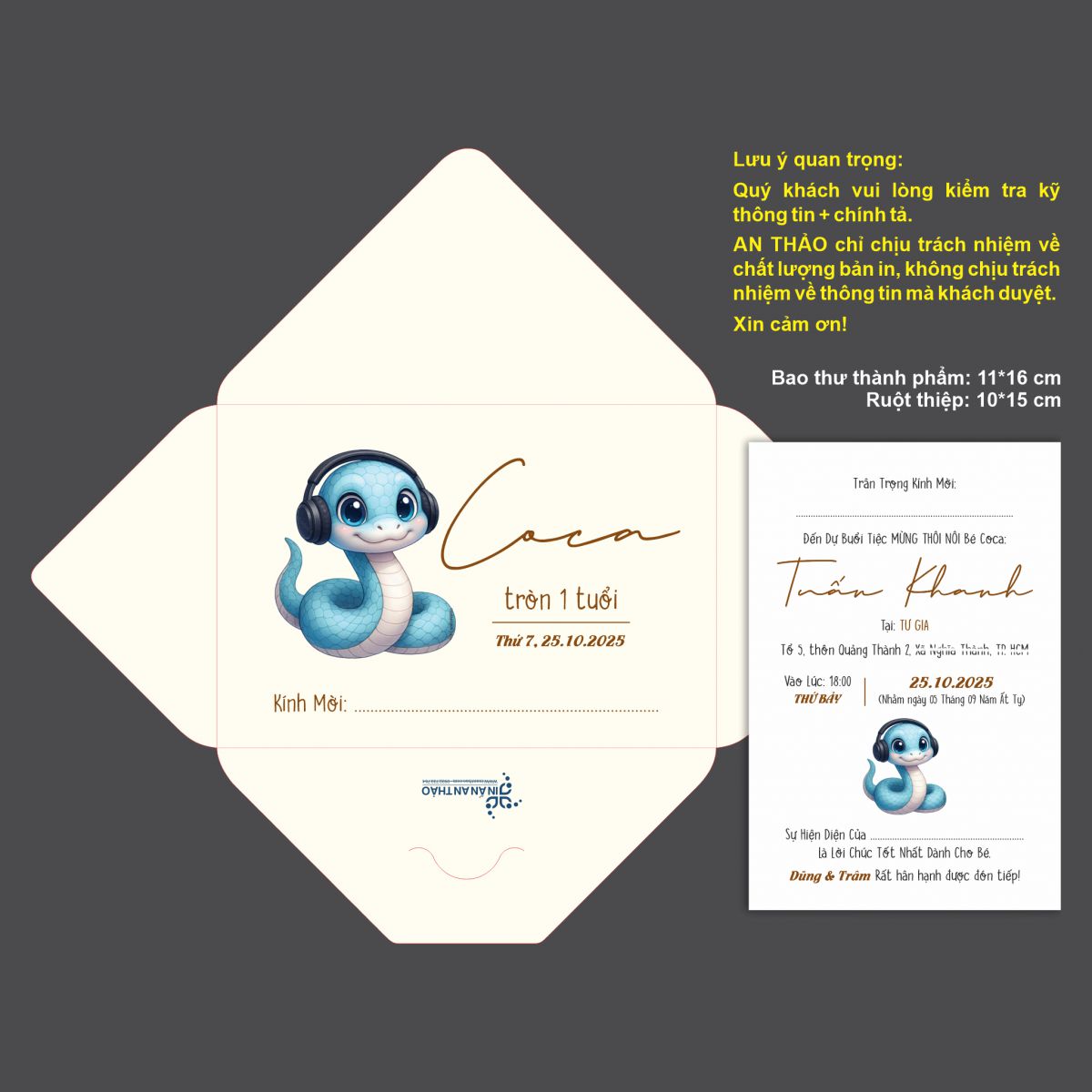 [ATS.9RA06] Thiệp Sinh Nhật Rắn Baby (Mẫu 06) - in từ 20 thiệp