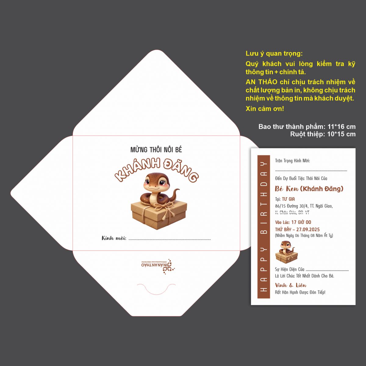 [ATS.9RA08] Thiệp Sinh Nhật Rắn Baby (Mẫu 08) - in từ 20 thiệp