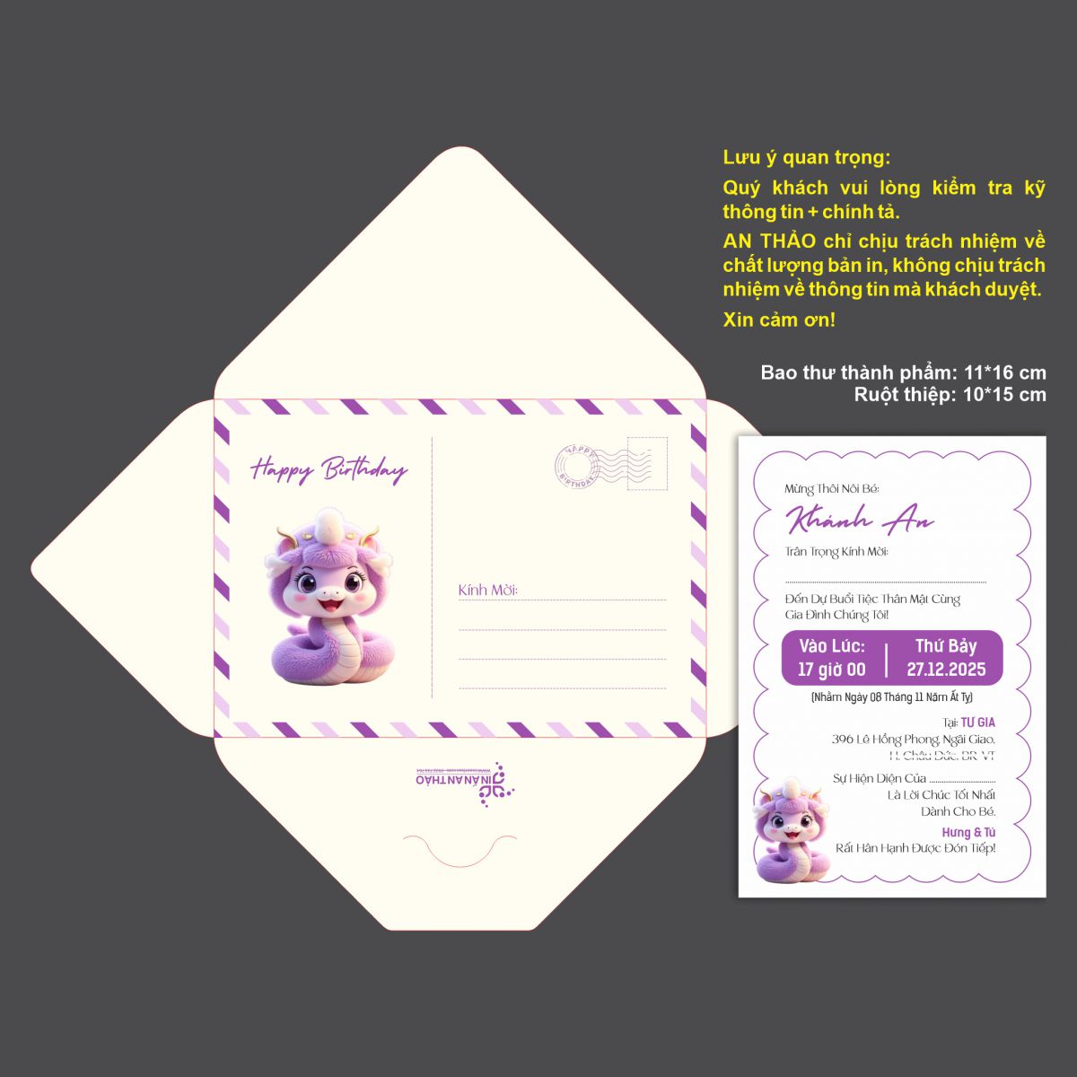 [ATS.9RA09] Thiệp Sinh Nhật Rắn Baby (Mẫu 09) - in từ 20 thiệp