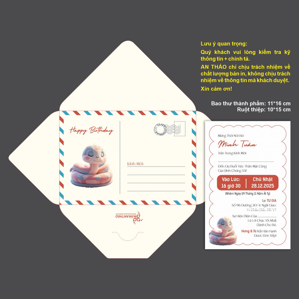 [ATS.9RA10] Thiệp Sinh Nhật Rắn Baby (Mẫu 10) - in từ 20 thiệp