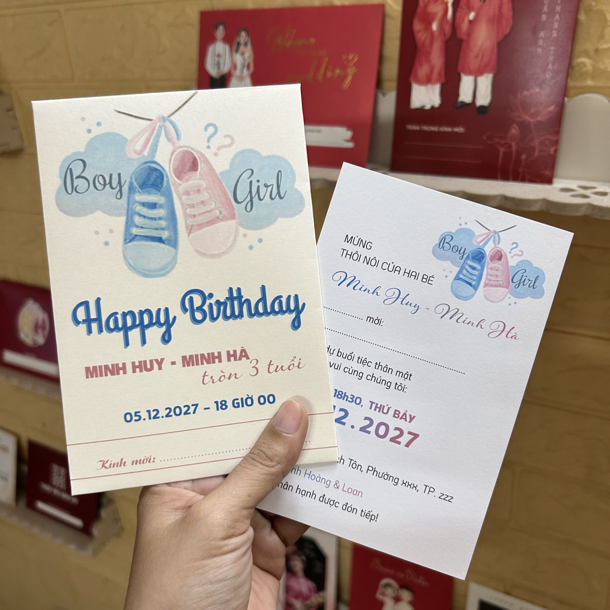 [ATS.SD18] Thiệp Sinh Nhật SINH ĐÔI TRAI GÁI (Mẫu 18) - in từ 20 thiệp