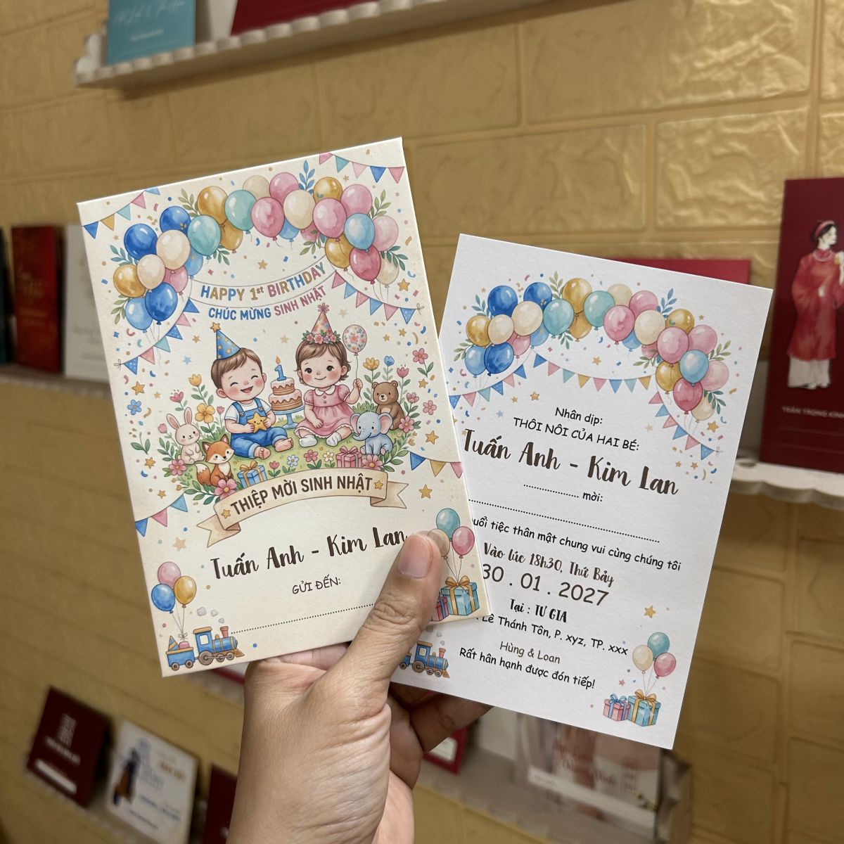 [ATS.SD19] Thiệp Sinh Nhật SINH ĐÔI TRAI GÁI (Mẫu 19) - in từ 20 thiệp