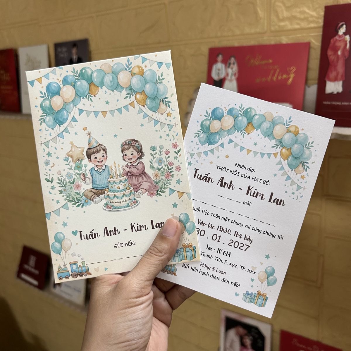 [ATS.SD20] Thiệp Sinh Nhật SINH ĐÔI TRAI GÁI (Mẫu 20) - in từ 20 thiệp